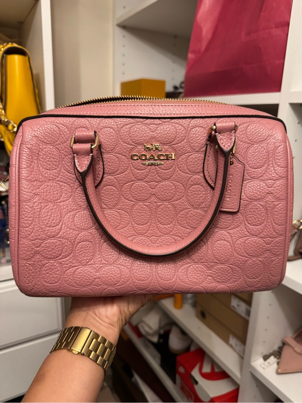 Coach Pink Pebbled Leather Satchel with Coin Pouch - Gold Hardware - Picture 3 of 13